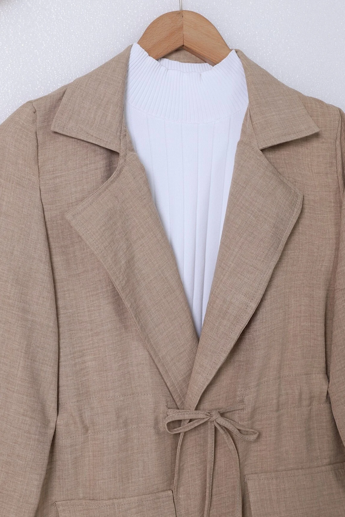 Linen Look Blazer and Wide-Leg Trouser Set in Mink - Podyumplus - by Peralane - photo 11