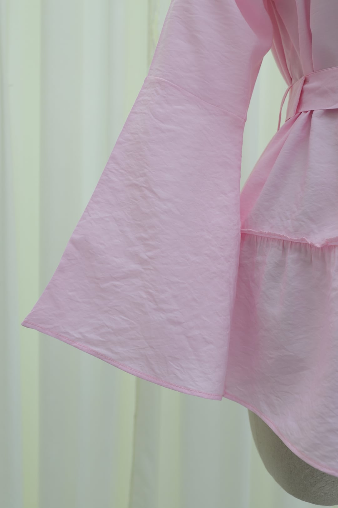 Tie-Neck Belted Paneled Polyviscose Tunic - Pink - Podyumplus - by Peralane - photo 7