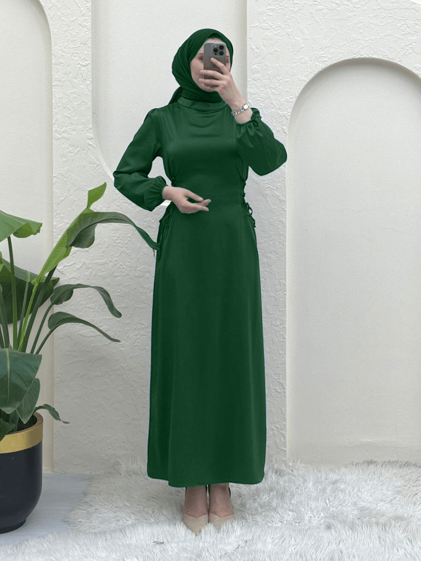 Emerald Green Satin Dress with Tie Sides for Women - Podyumplus - by Peralane