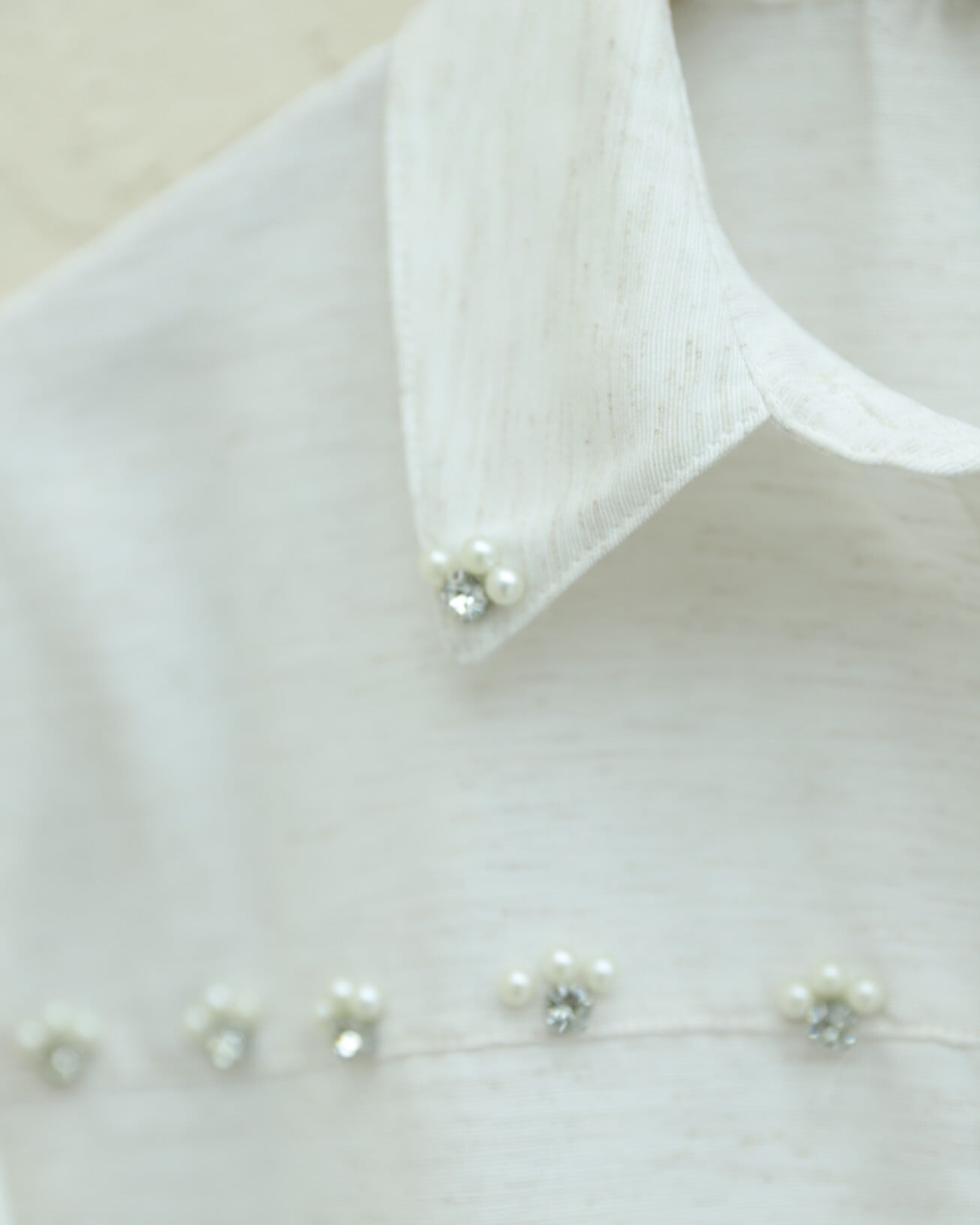Stone and Pearl Embellished Linen Look Blouse - Stone Color - Podyumplus - by Peralane - photo 4