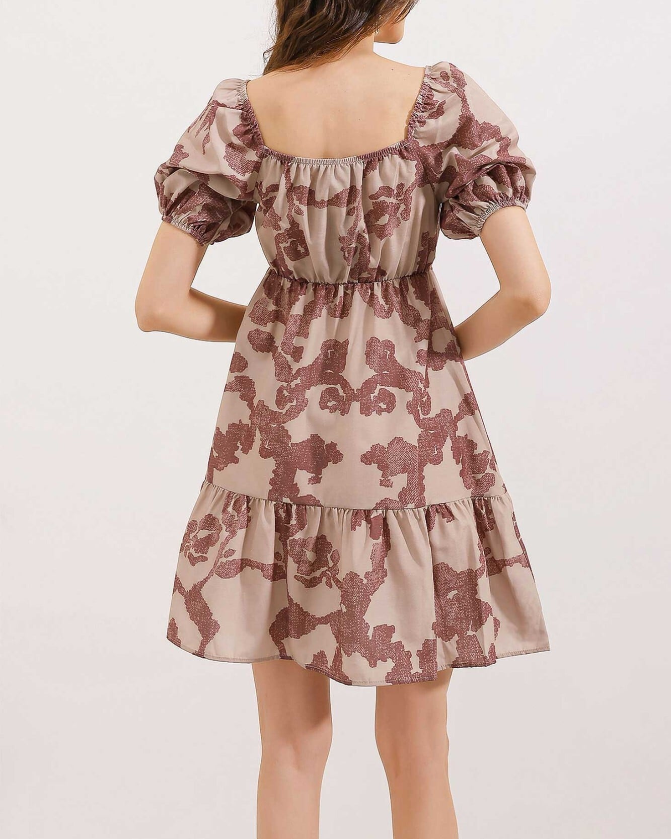 Flared Poplin Dress with Square Neck and Tie Detail in Taupe - Bigdart - by Peralane - photo 4
