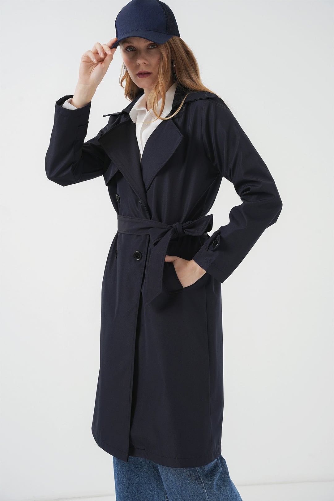 Double-Breasted Trench Coat - Navy Blue - Bigdart - by Peralane - photo 4