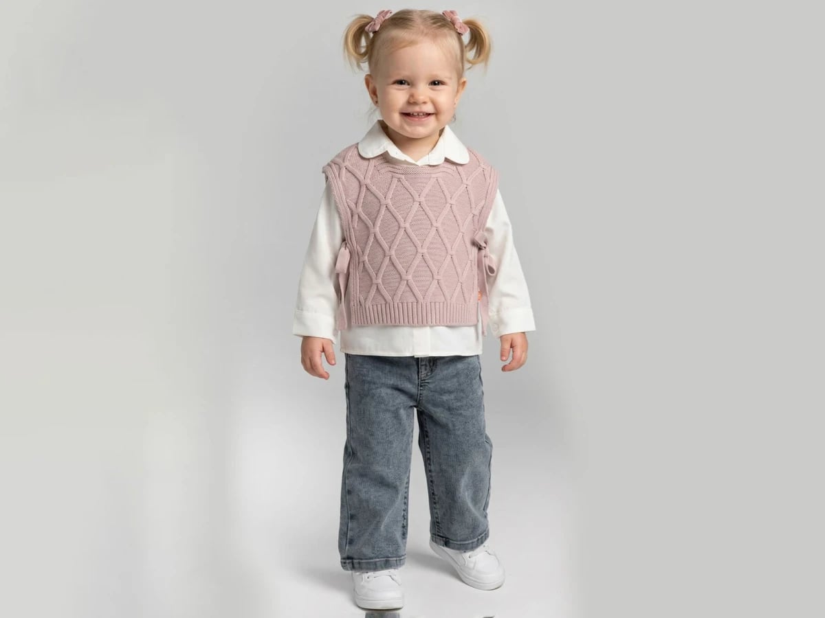 Girl's Knit Vest and Shirt Set - Dusty Pink - Beyaz Bebek - by Peralane