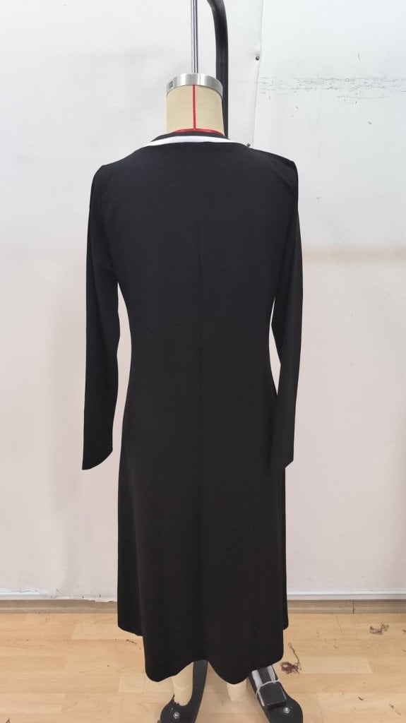 Women's Long Sleeve V-Neck Midi Dress in Black with Contrast Trim - Janes - by Peralane - photo 6