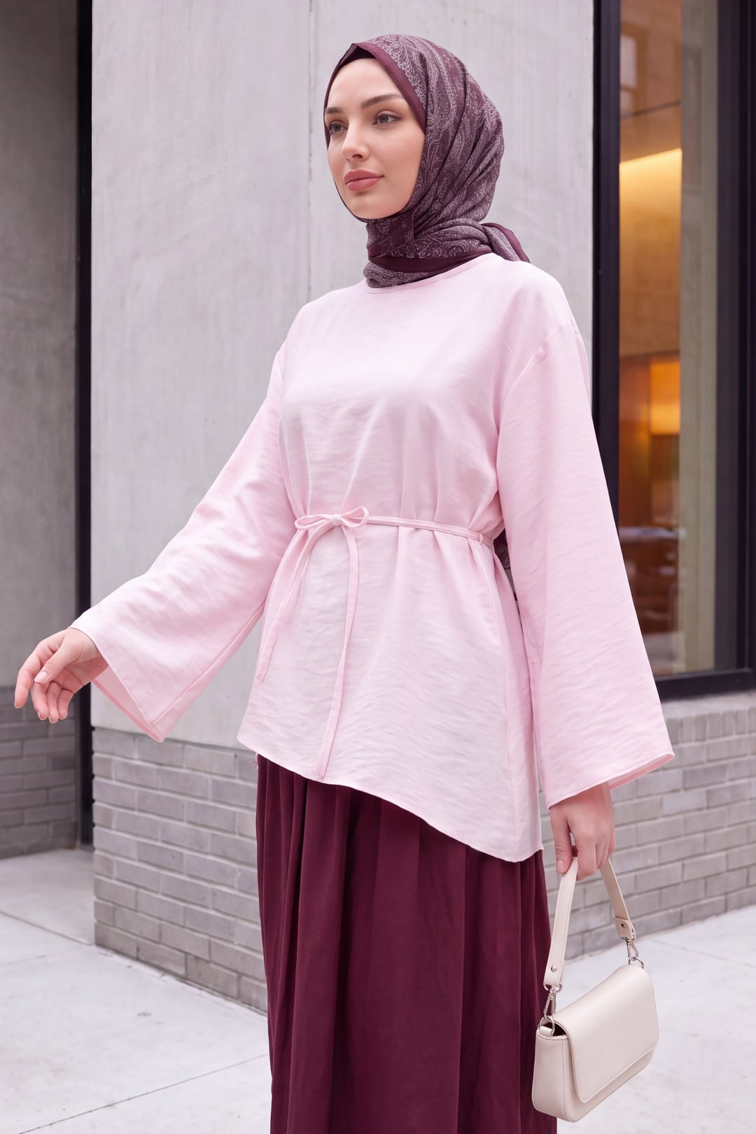 Asymmetric Cut Tie-Belt Oversize Modal Tunic in Powder Pink - Podyumplus - by Peralane - photo 6