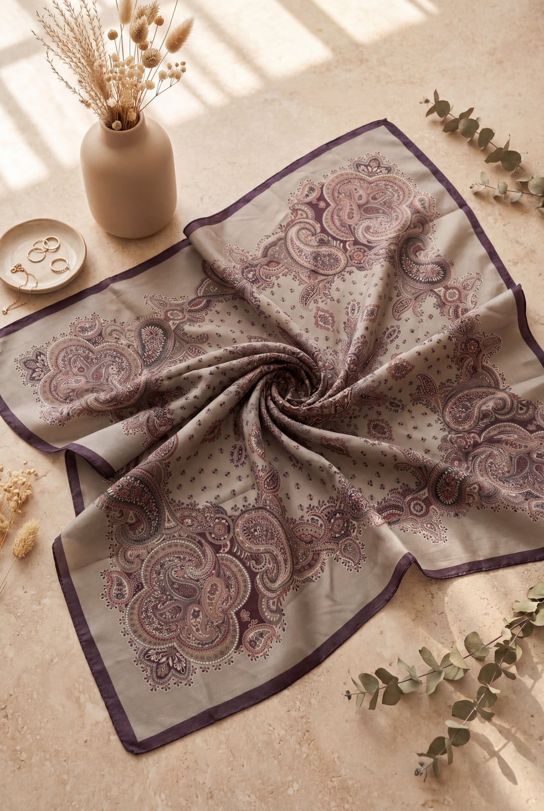 Paisley Print Cotton Scarf - Dark Purple - Podyumplus - by Peralane