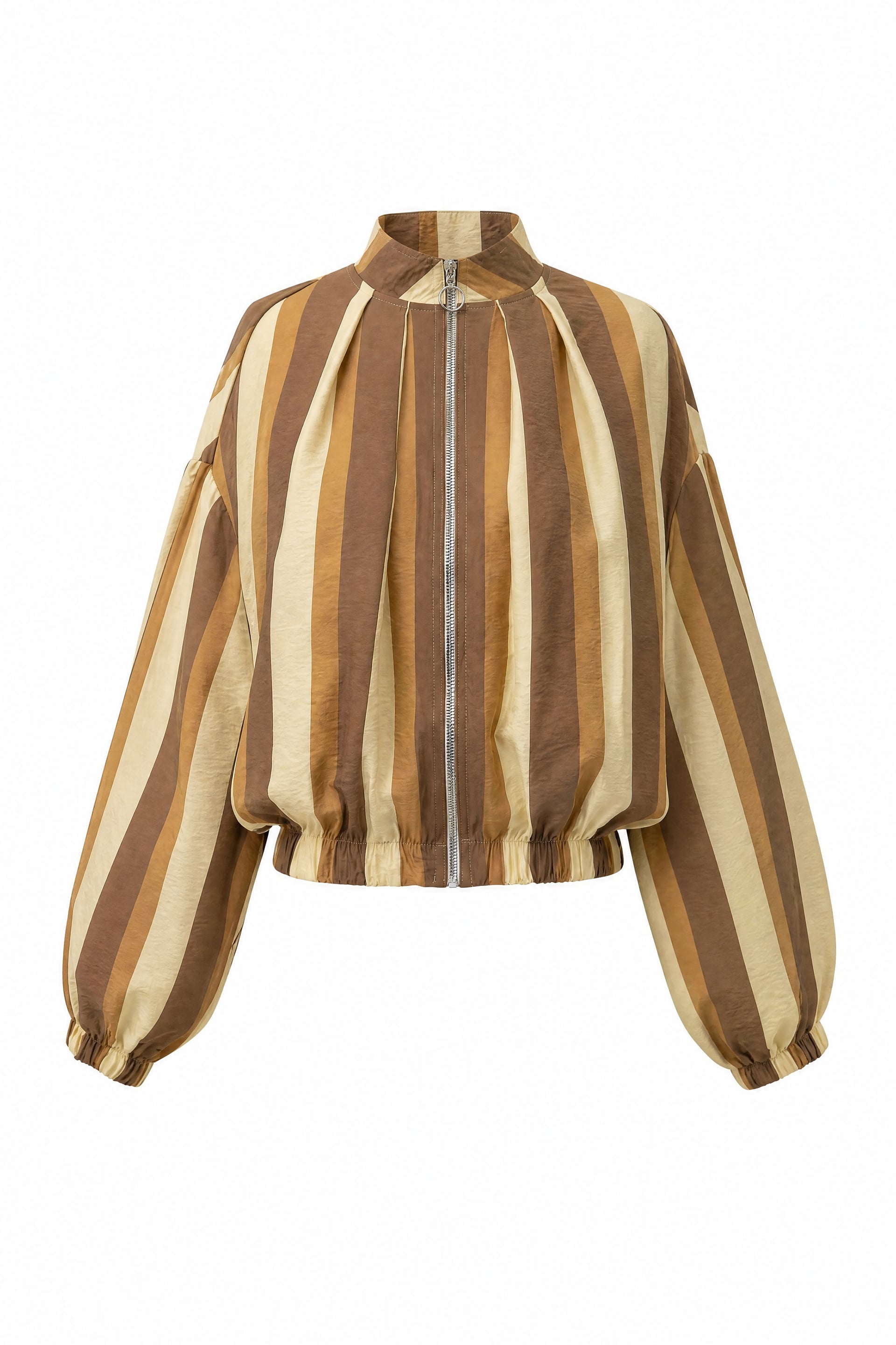 Striped Brown Zip-Up Jacket with Elasticated Cuffs and Hem - Podyumplus - by Peralane - photo 5