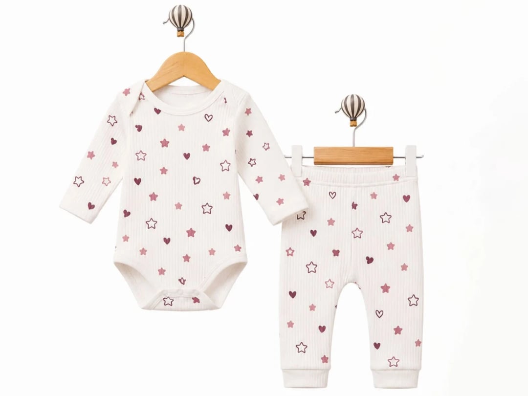 Heart Pattern Baby Girl Set - Bodysuit and Pants - Pack of 3 - Supermini - by Peralane