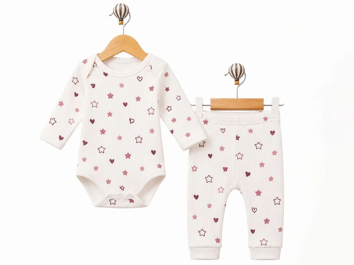 Heart Pattern Baby Girl Set - Bodysuit and Pants - Pack of 3 - Supermini - by Peralane