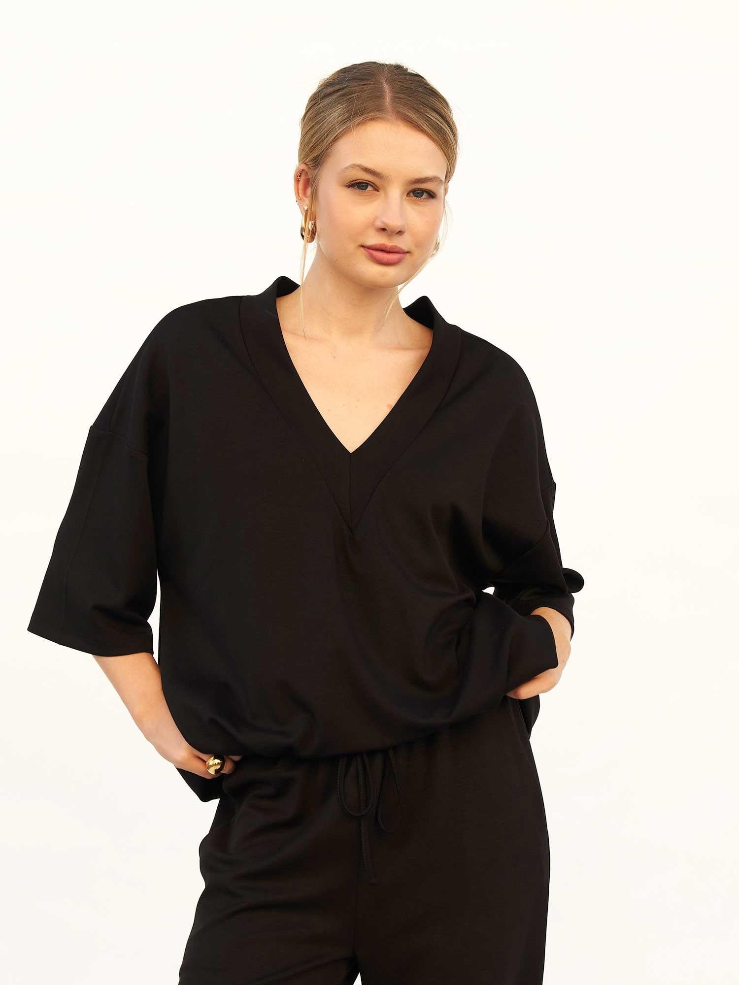 Black V-Neck Knit Blouse - Lefon - by Peralane - photo 9