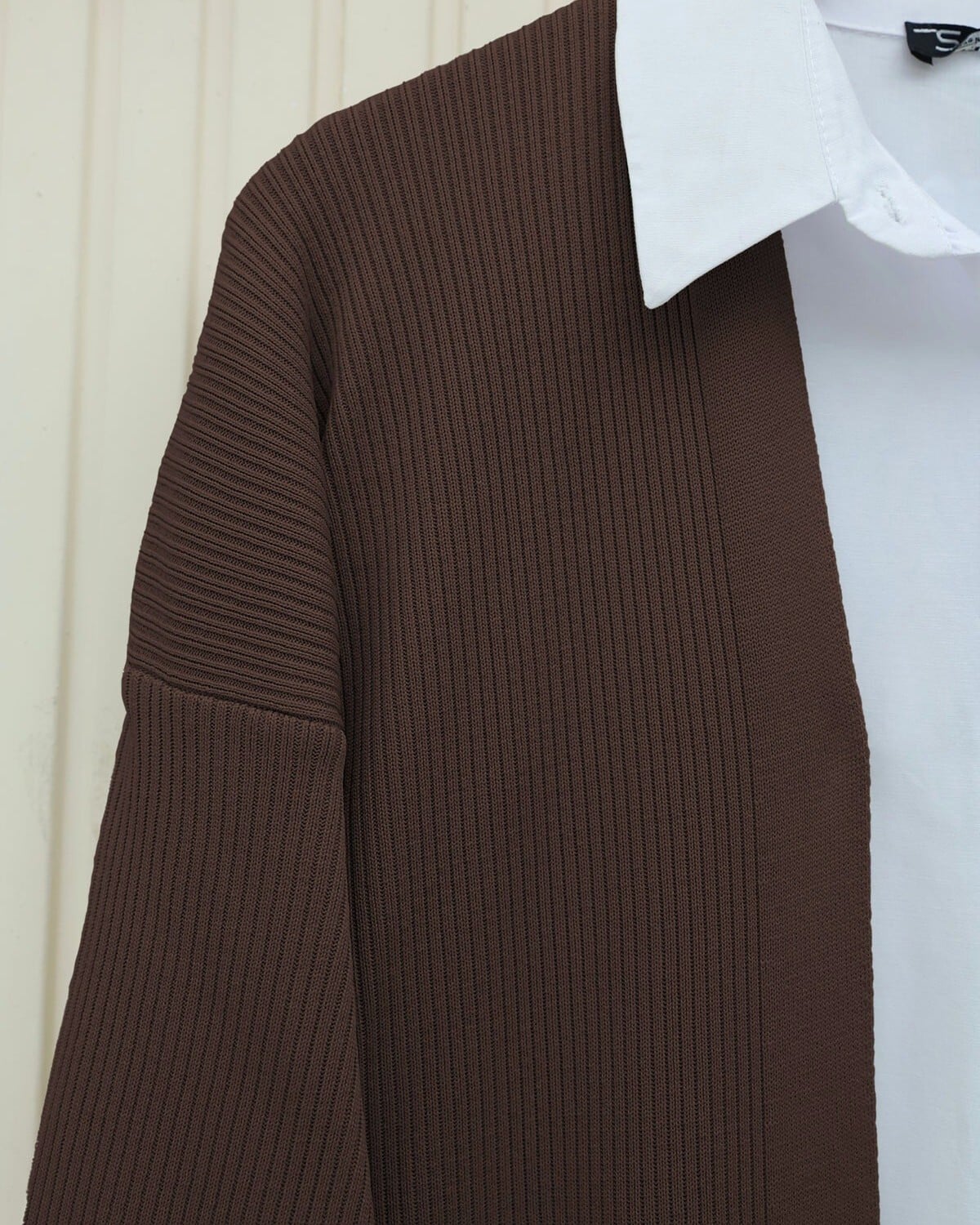 Long Ribbed Knit Cardigan with Side Slits - Brown - Podyumplus - by Peralane - photo 5