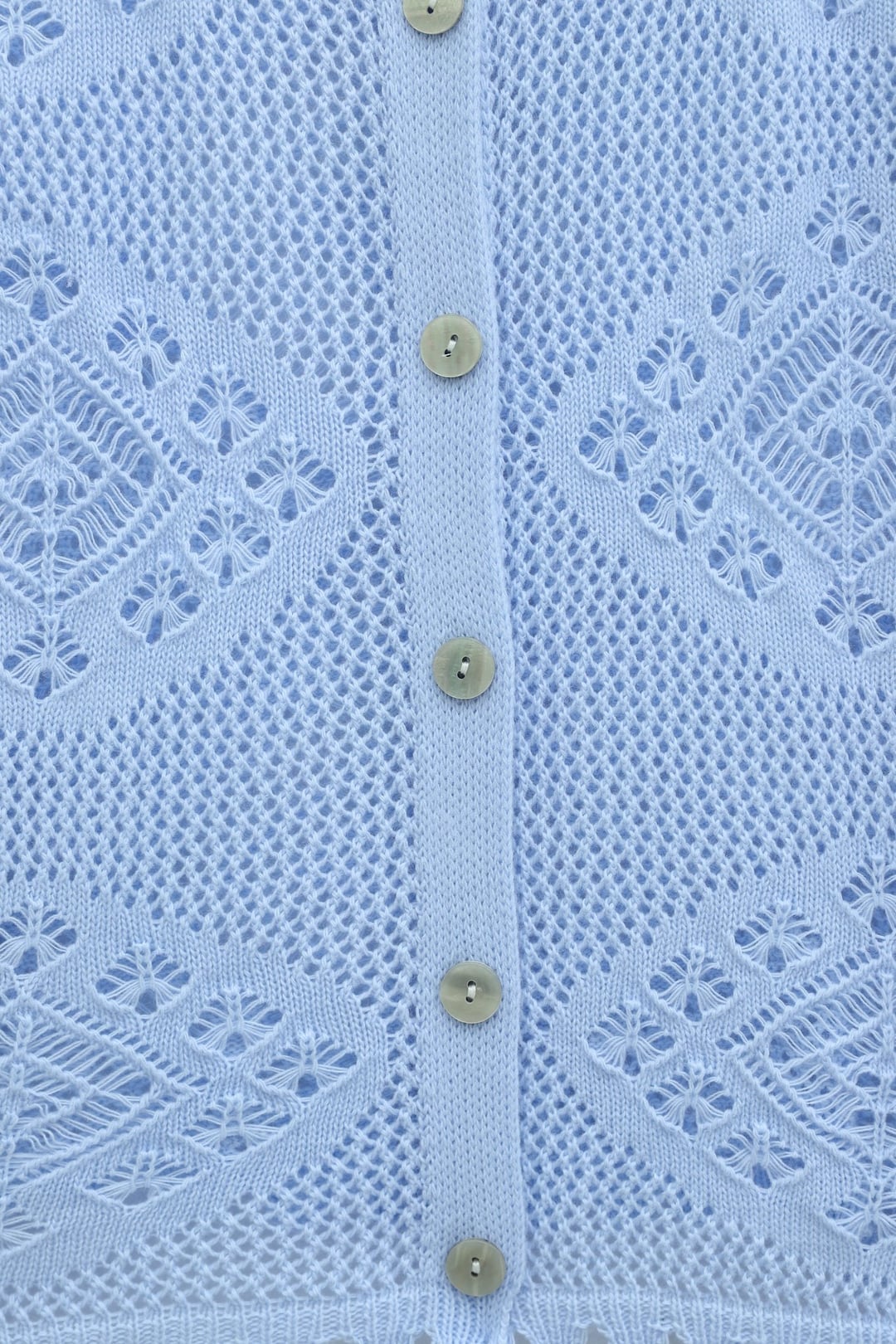 Geometric Patterned Open-Knit Button Cardigan - Baby Blue - Podyumplus - by Peralane - photo 6