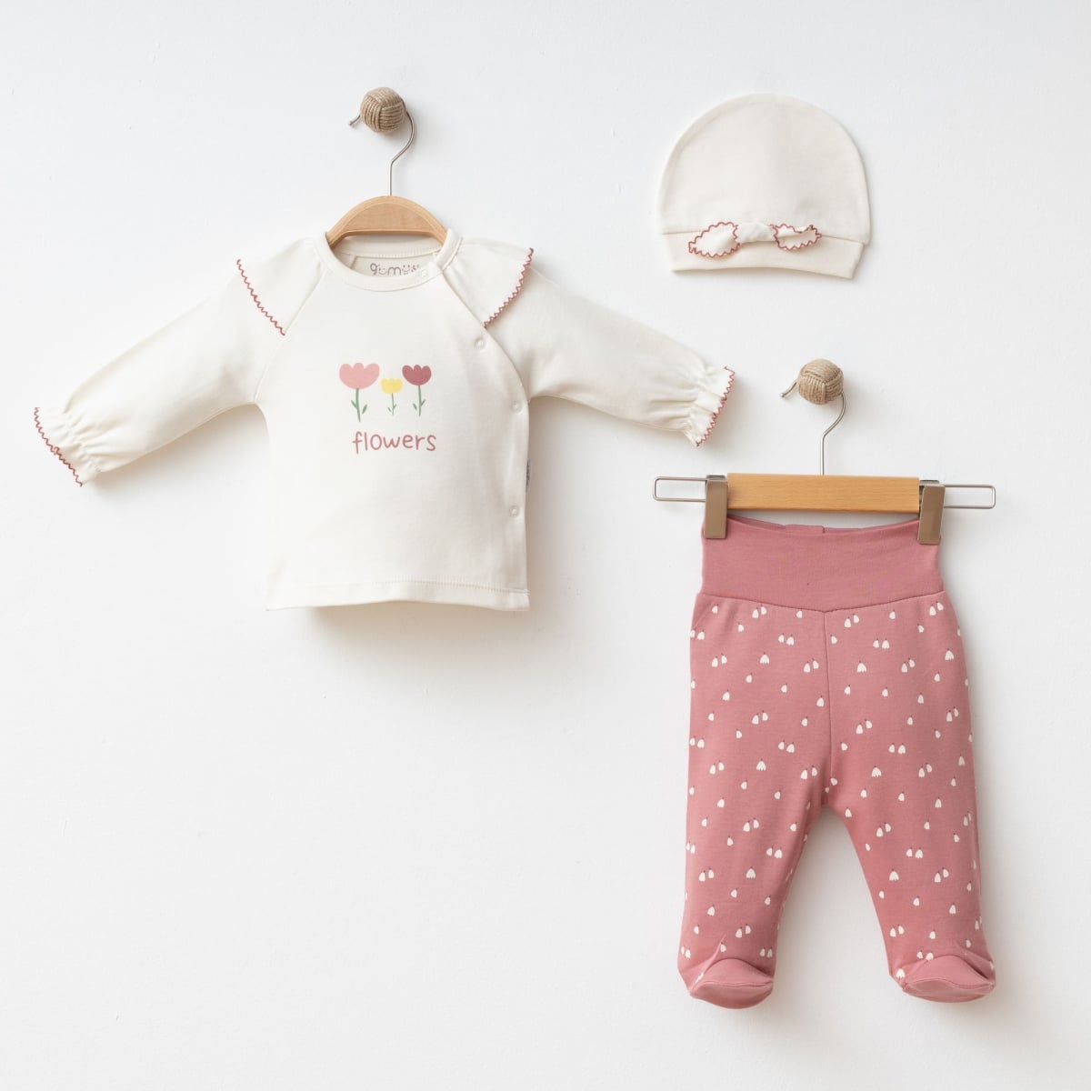 Baby Girls' Floral Wrap Top, Pants, and Hat Set - Dusty Rose - Gumus Baby - by Peralane