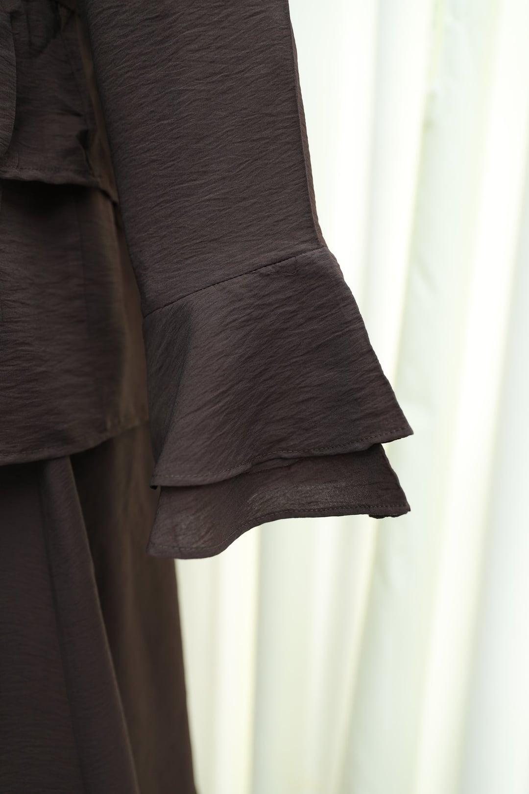 Front Tie Ruffled Spanish Sleeve Skirted Cupro Kimono Set - Dark Brown - Podyumplus - by Peralane - photo 7