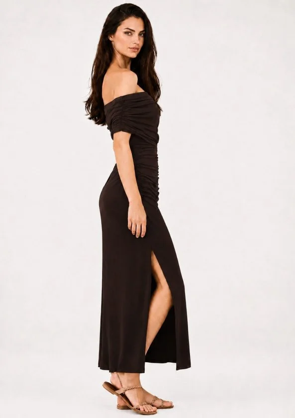 Women's Off-Shoulder Ruched Maxi Dress with Side Slit - Janes - by Peralane - photo 2