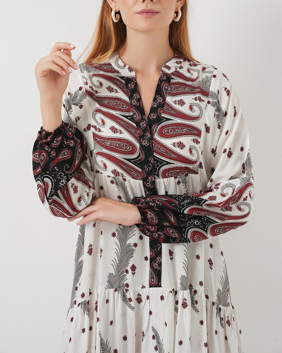Women's Patterned Long Modest Dress 2585 - Red - Bigdart - by Peralane - photo 4