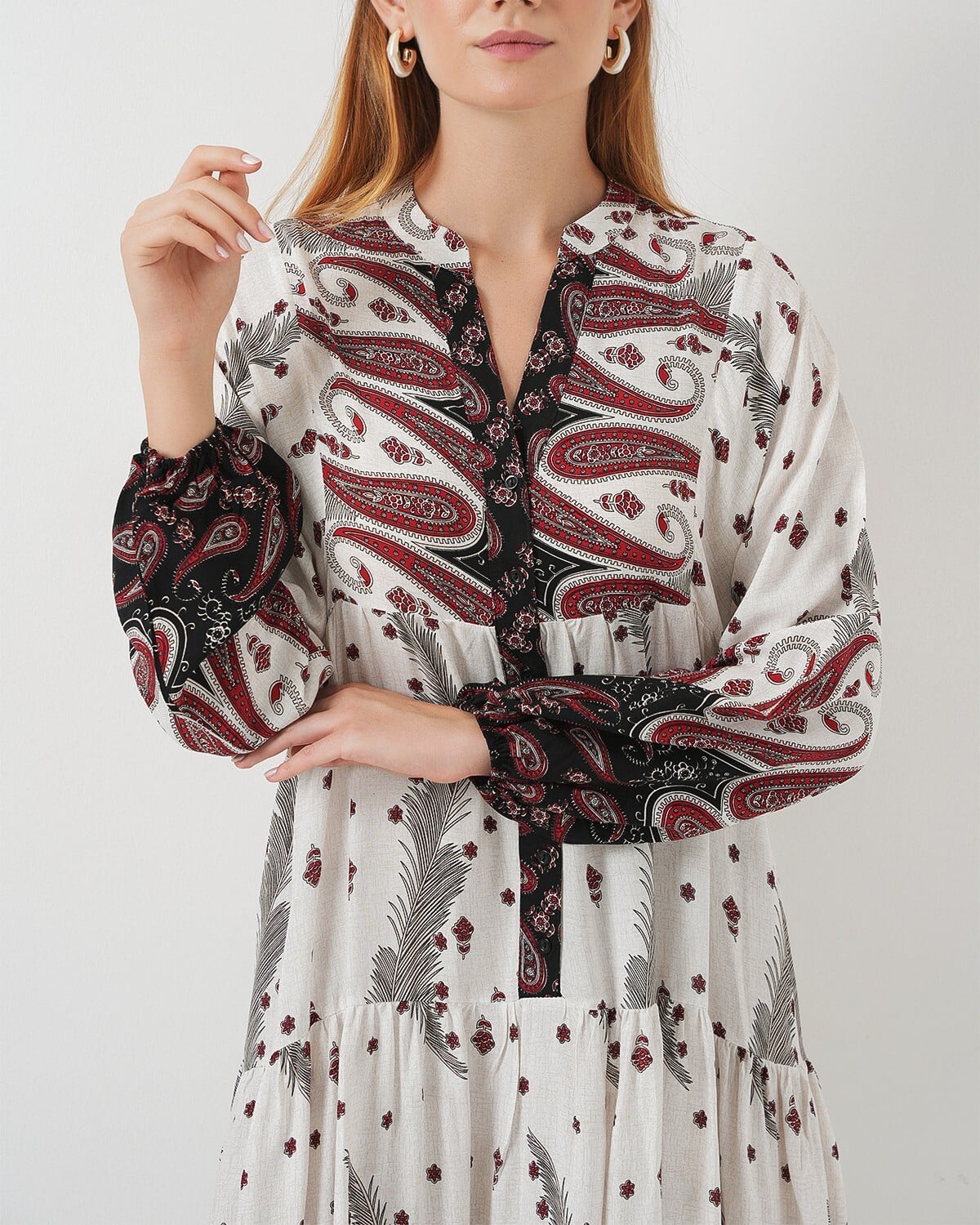 Women's Patterned Long Modest Dress 2585 - Red - Bigdart - by Peralane - photo 4