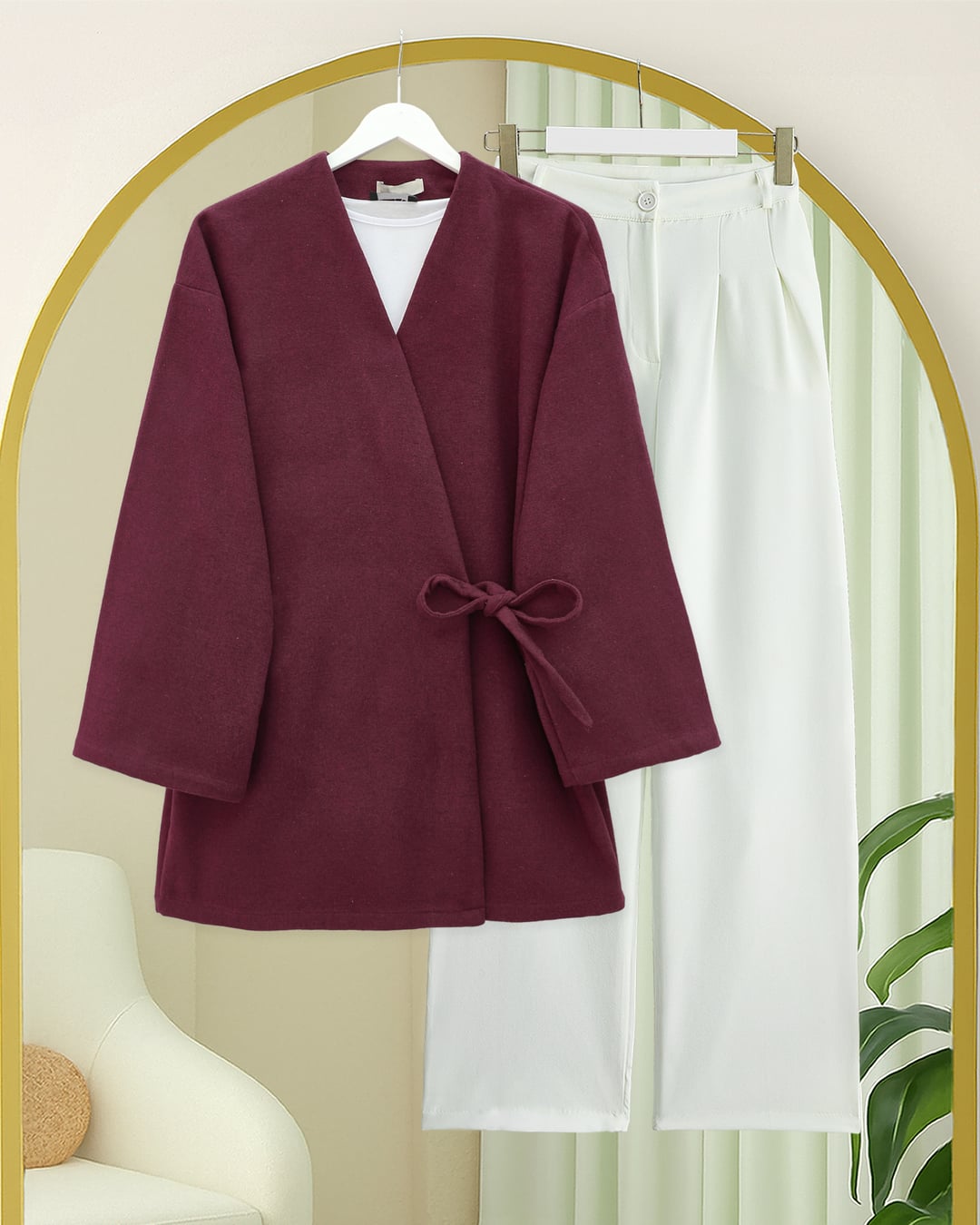 Cross-Wrap Cashmere-Blend Kimono - Burgundy - Podyumplus - by Peralane - photo 4
