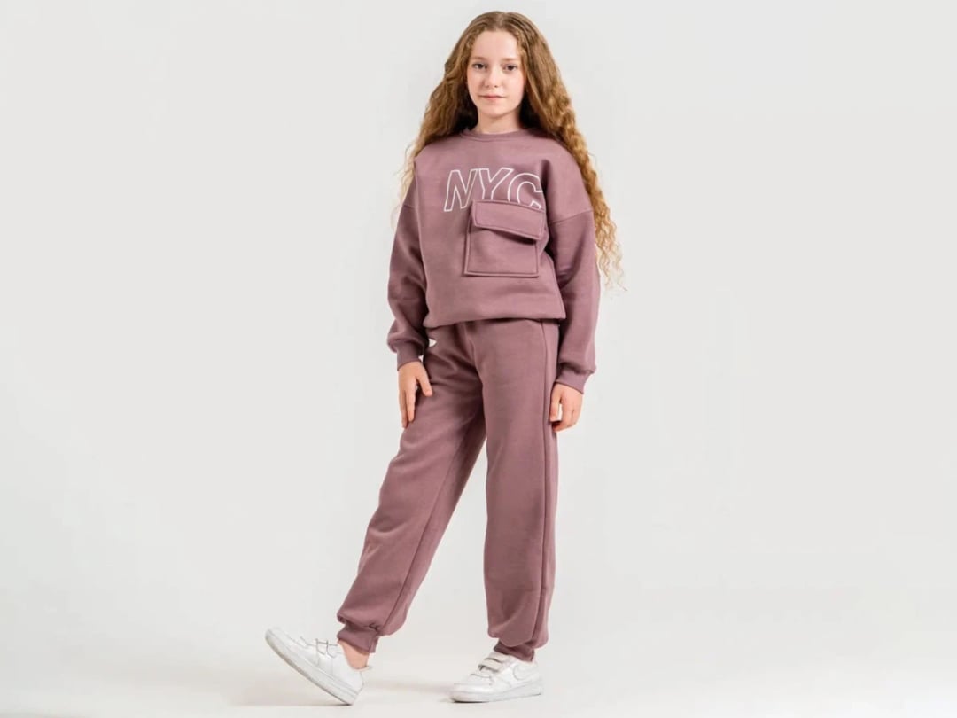 NYC Print Hooded Pocket Sweatshirt and Trousers Girls' Set - ÖZ Bebe - by Peralane