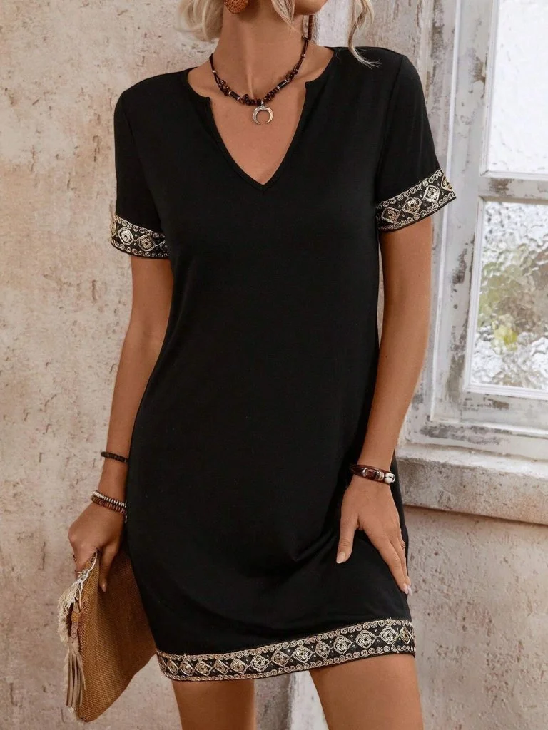 Women's Short Sleeve V-Neck Mini Crepe Dress - Janes - by Peralane - photo 2