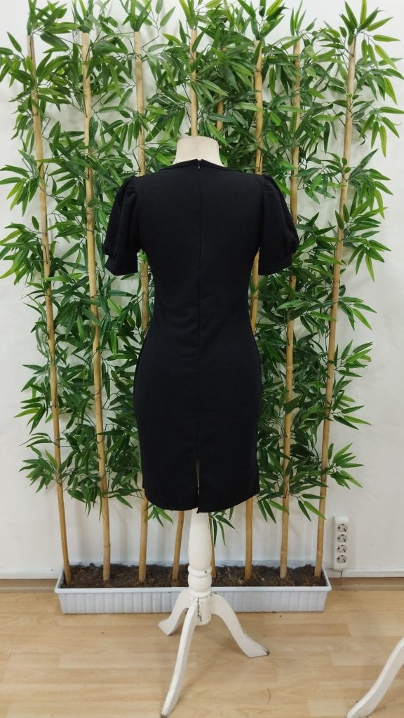 Women's Black Short-Sleeve Square Neck Crepe Dress - Janes - by Peralane - photo 5