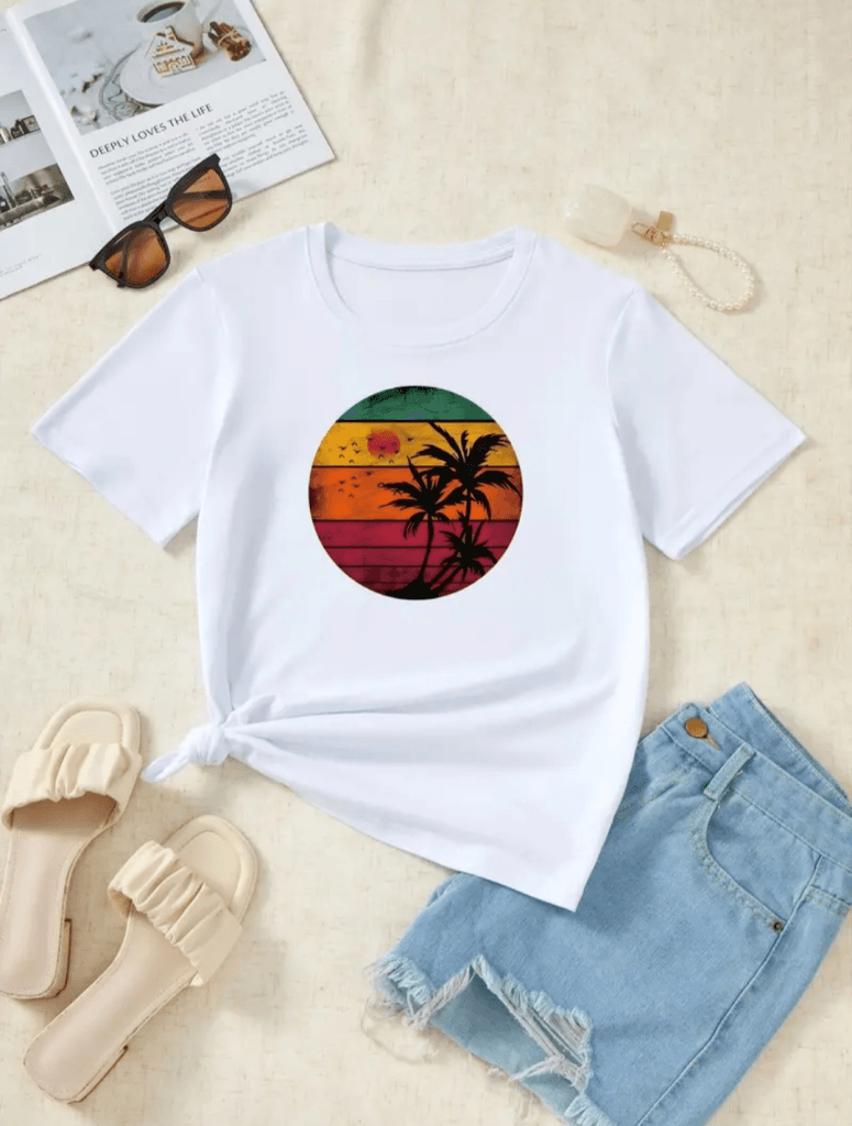Women's Short-Sleeve Palm Print Viscose T-Shirt - Janes - by Peralane - photo 6