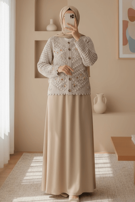 Floral Embroidery Pompon Open-Knit Cardigan - Stone - Podyumplus - by Peralane