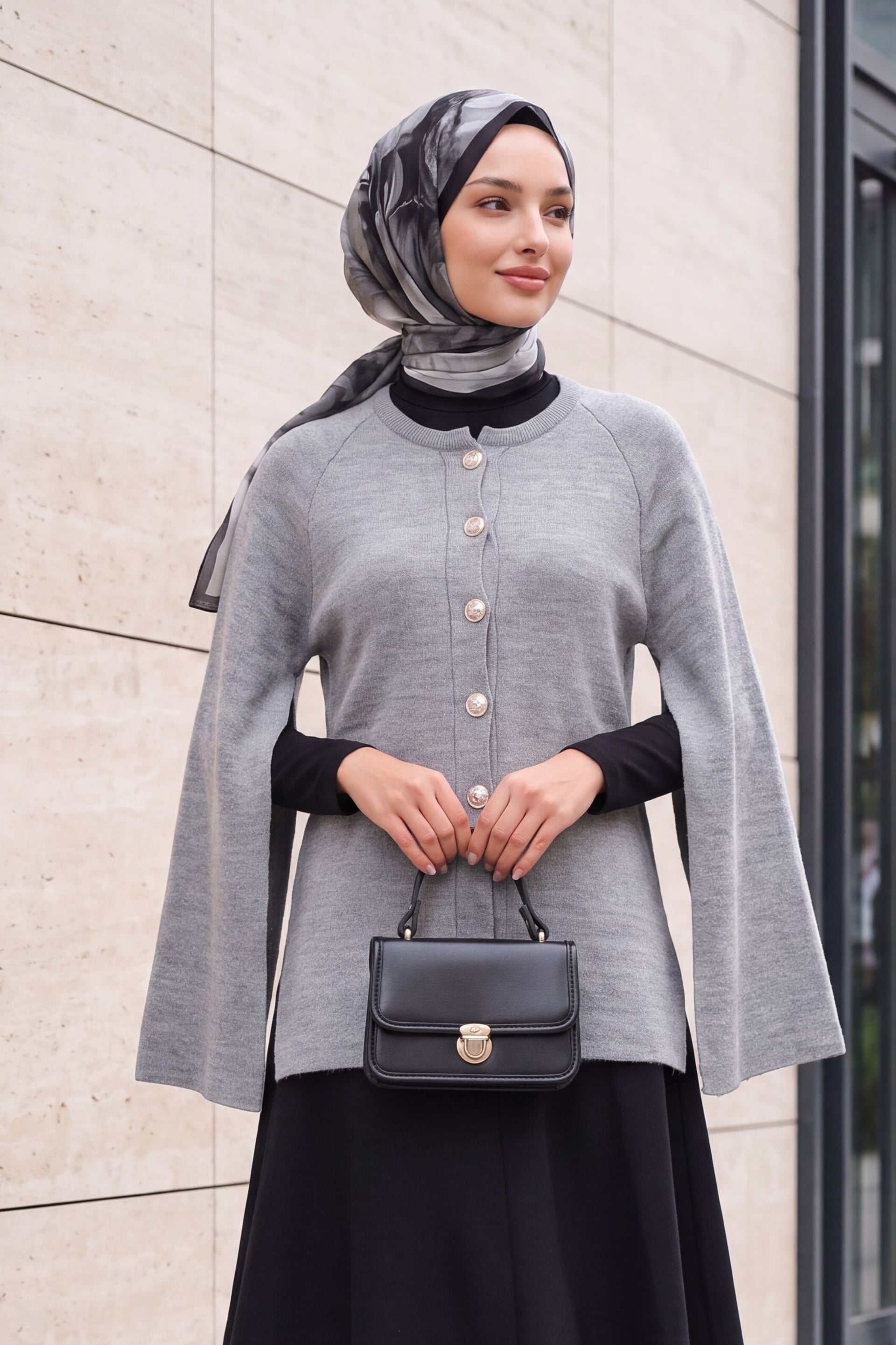 Women's Knit Poncho Cardigan 15965 - Grey - Bigdart - by Peralane - photo 2
