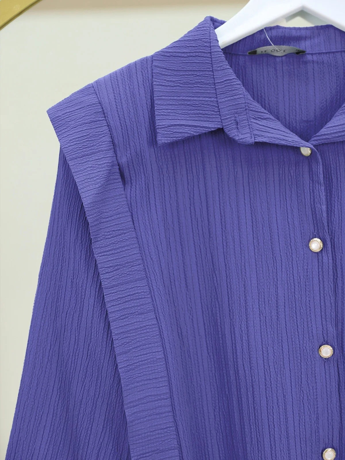 Pearl Button Crinkle Blouse with Shoulder and Waist Ties - Blue - Podyumplus - by Peralane - photo 3