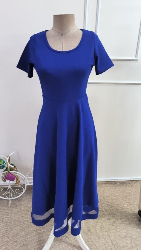 Women's Short-Sleeved Round Neck Midi Dress with Tulle Detail - Janes - by Peralane - photo 4