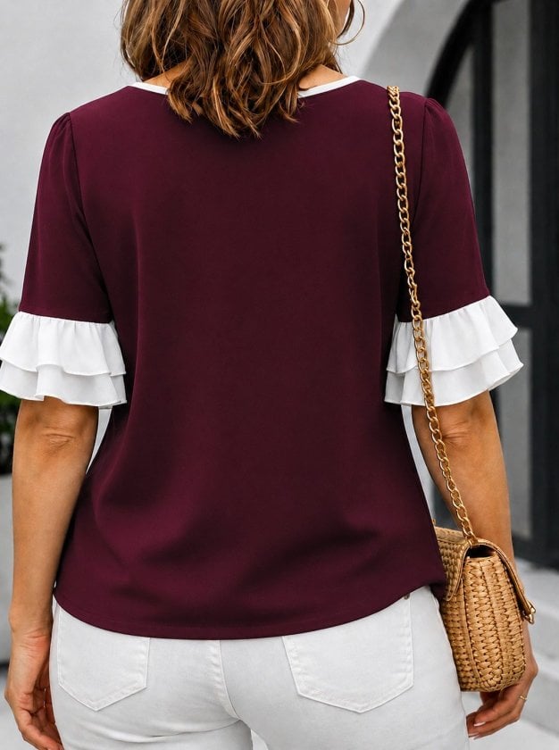 Women's Short-Sleeve Bow Detail Crepe Blouse - Janes - by Peralane - photo 2