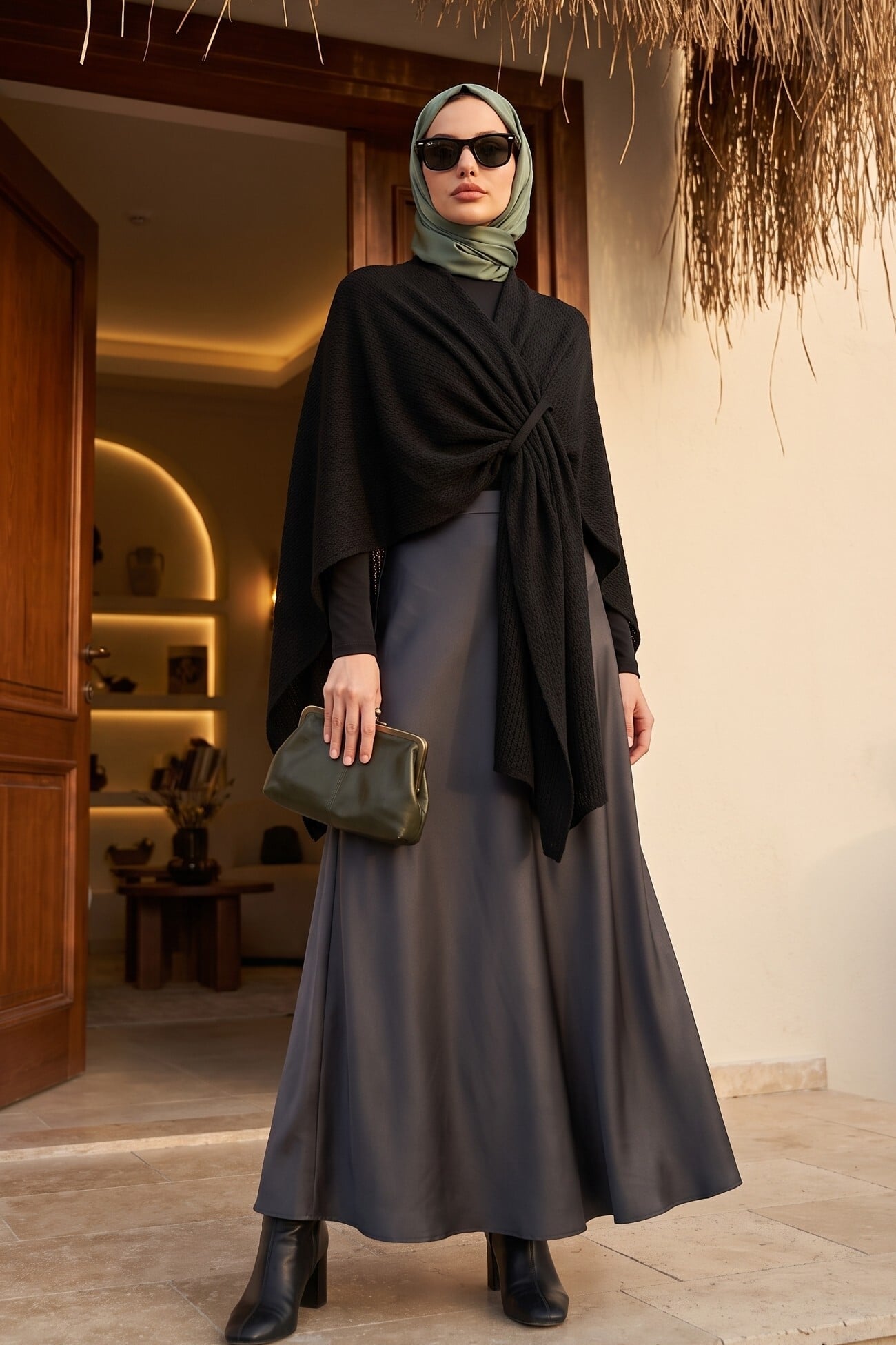Black Knit Wrap Poncho - Podyumplus - by Peralane - photo 3