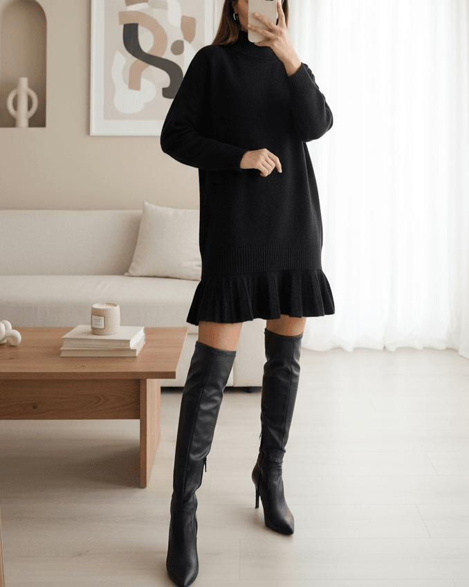 Black Knit Sweater and Skirt Two-Piece Set - Bigdart - by Peralane - photo 2