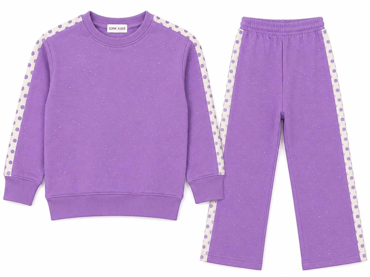 Striped Polka Dot 3-Thread Brushed Girls' Sweatshirt and Trousers Set - CMK - by Peralane