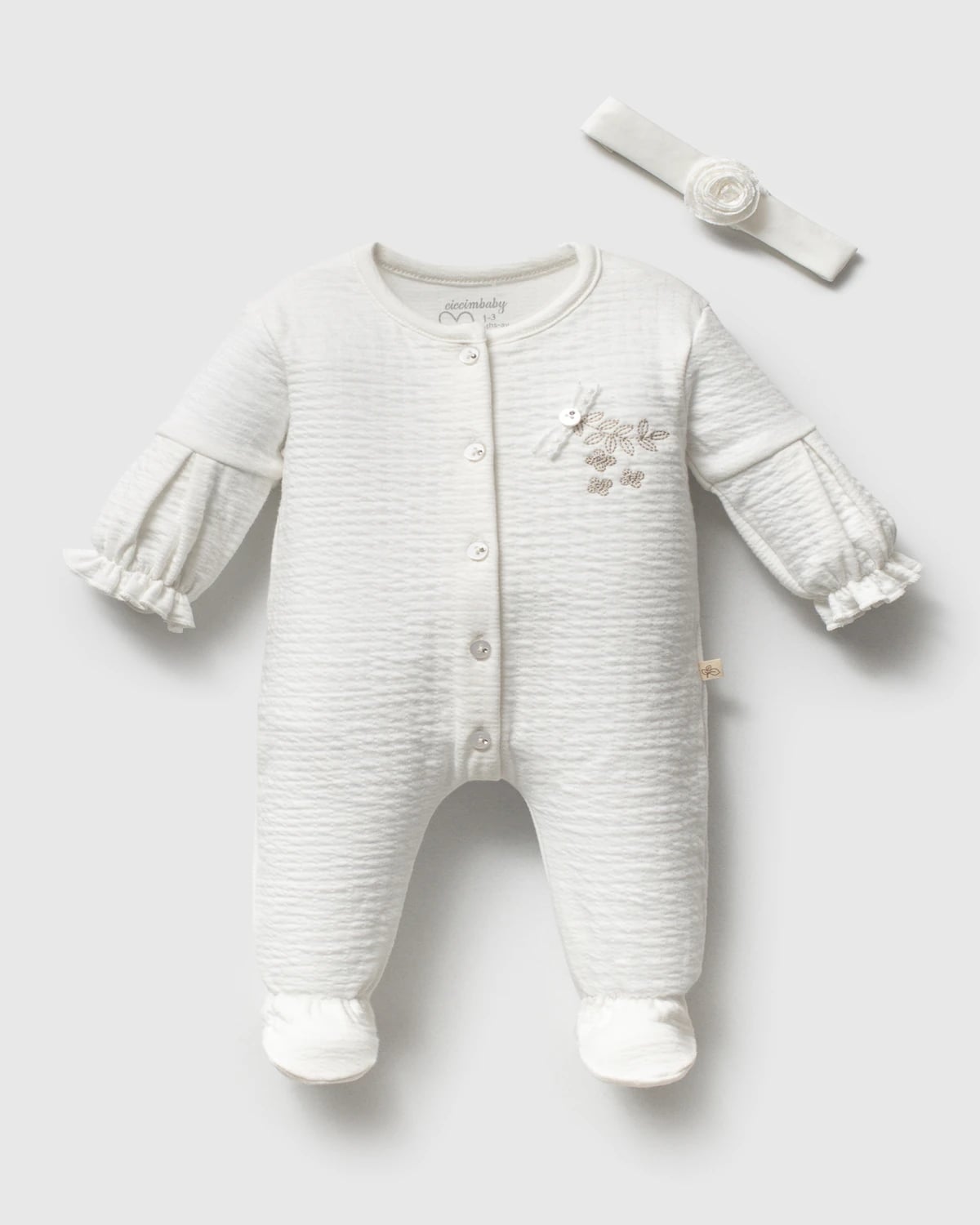 White Quilted Footed Romper with Headband Set for Baby Girls - Ciccimbaby - by Peralane