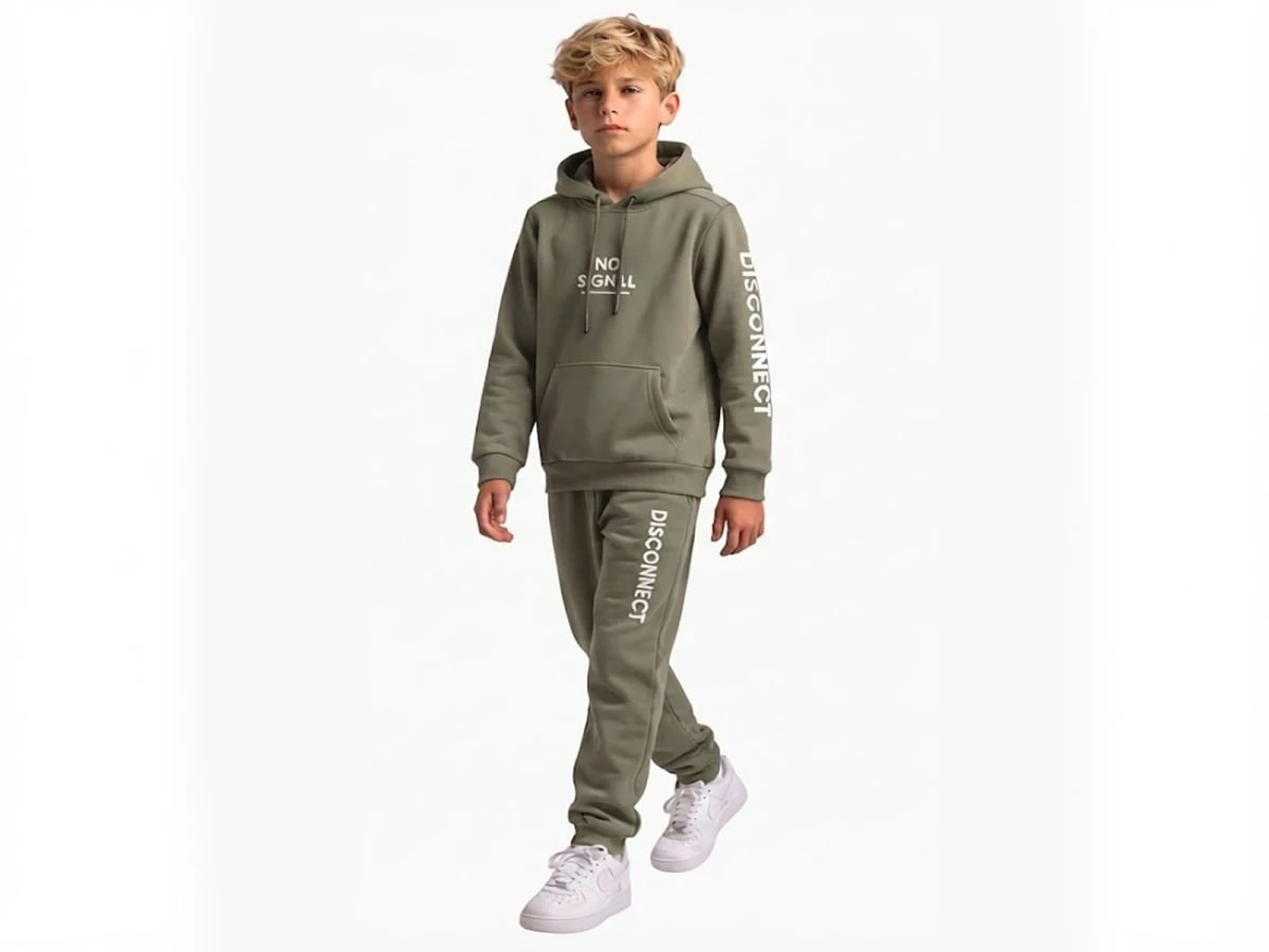 Boys' Olive Green Hooded Tracksuit Set with Print - Ages 9-12 - Koska - by Peralane
