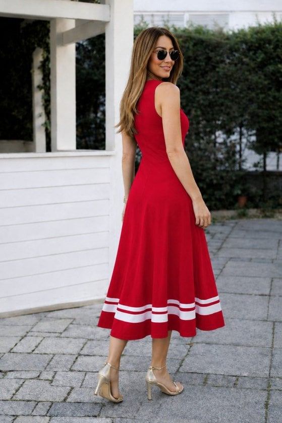 Women's Sleeveless Round Neck Midi Dress with Striped Hem - Janes - by Peralane - photo 3
