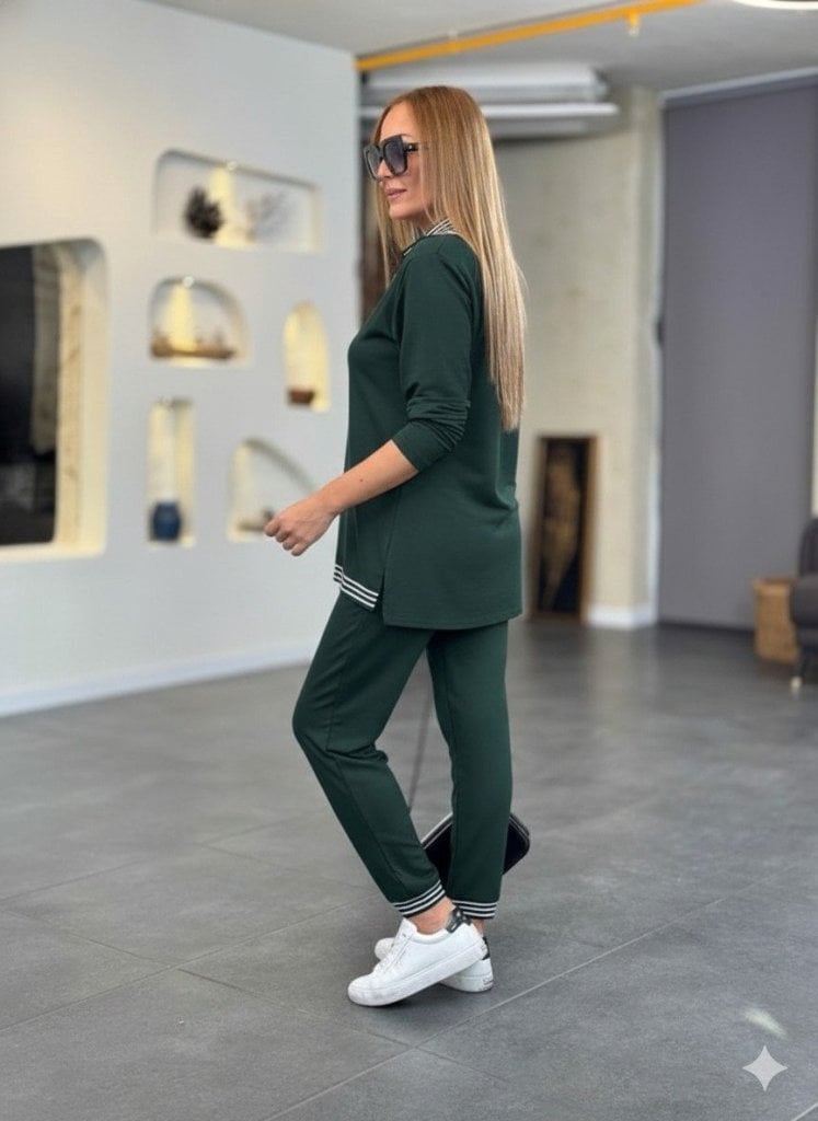 Women's Long Sleeve Zip-Up Striped Detail Two-Piece Lounge Set - Janes - by Peralane - photo 3