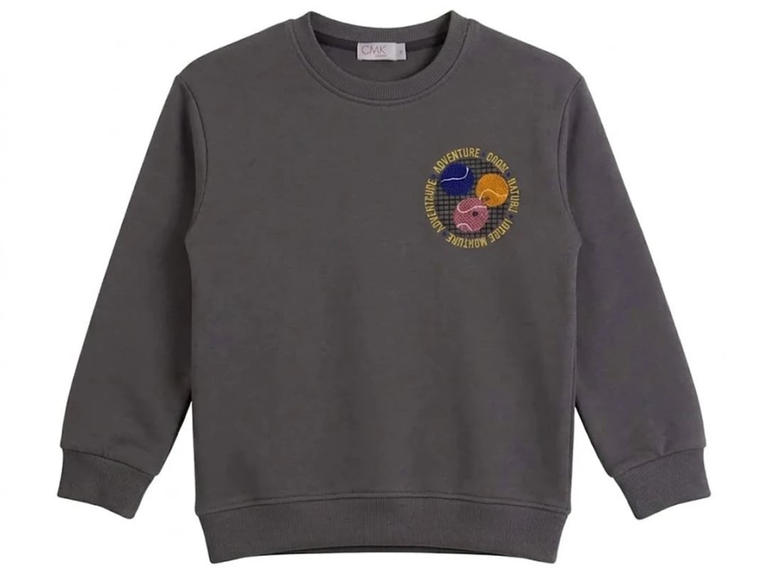 Boys' Embroidered Tennis Ball Sweatshirt - Dark Grey - CMK - by Peralane