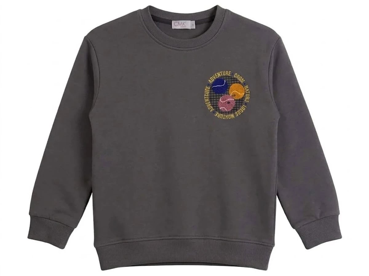Boys' Embroidered Tennis Ball Sweatshirt - Dark Grey - CMK - by Peralane