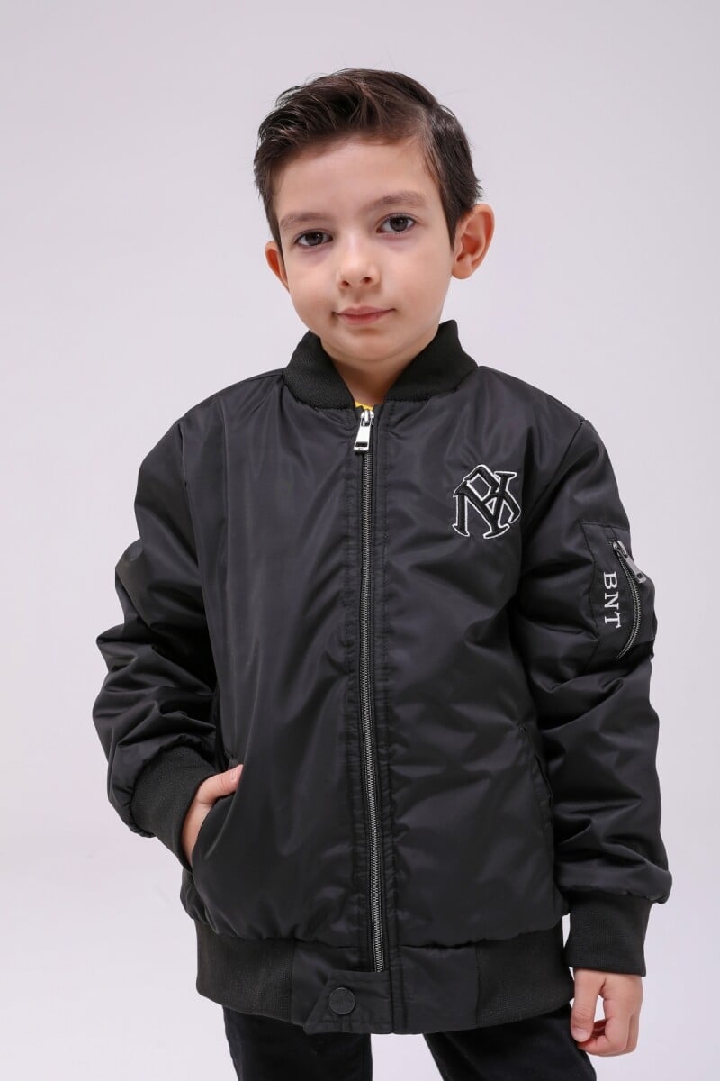 Boys' Black Bomber Jacket with Embroidered Emblem - 3-14 Years - Benitto Kids - by Peralane