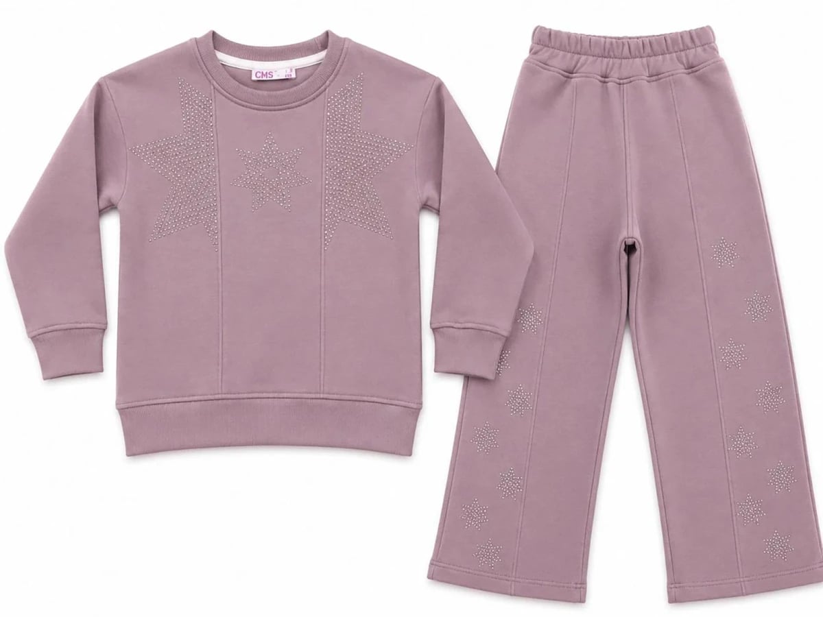 Girls' Striped Star-Detail Fleece Sweatshirt and Trousers Set - CMK - by Peralane