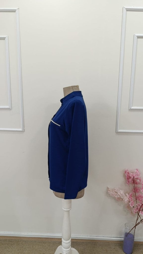 Women's Long Sleeve V-Neck Stand Collar Zip Detail Viscose Blouse - Janes - by Peralane - photo 6