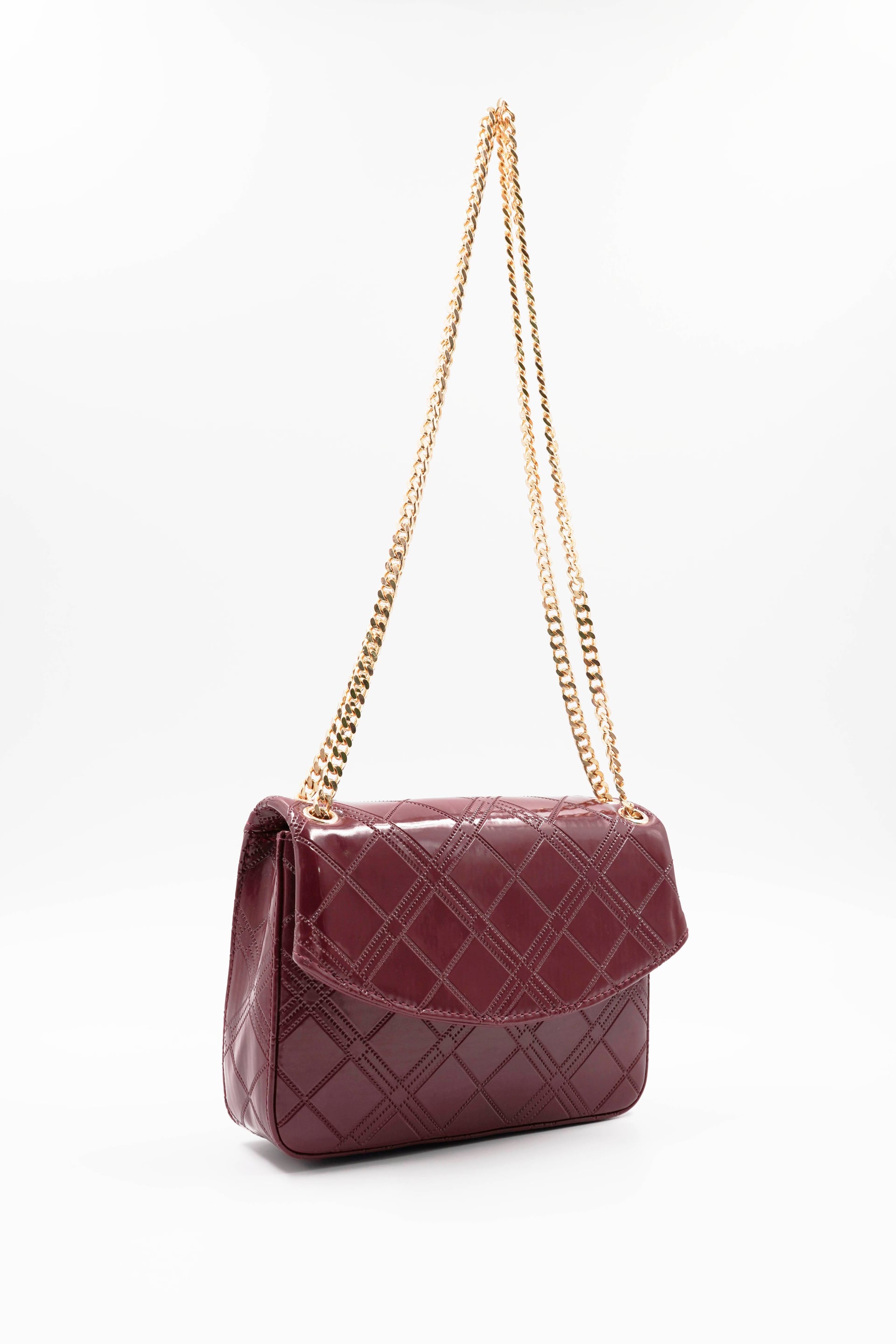 Renata Women's Burgundy Patent Quilted Chain Shoulder Bag - Aron Atelier - by Peralane - photo 4