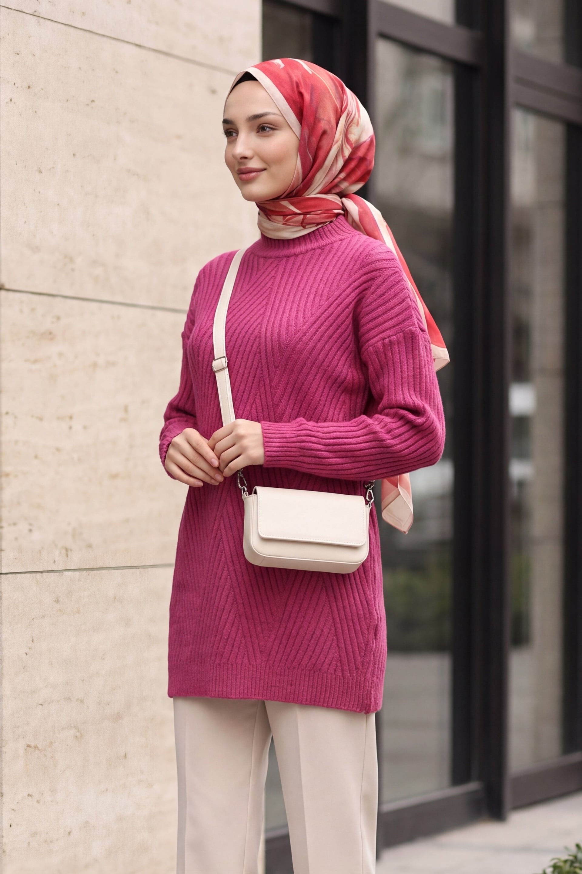 Fuchsia Diamond Pattern Knit Tunic - Podyumplus - by Peralane - photo 2