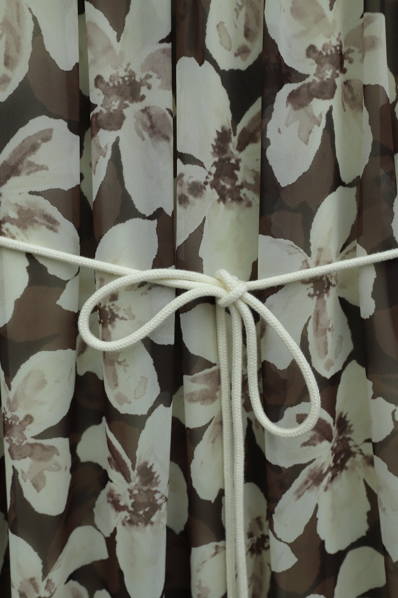 Brown Floral Print Chiffon Dress with Belt and Ruffled Hem - Podyumplus - by Peralane - photo 7