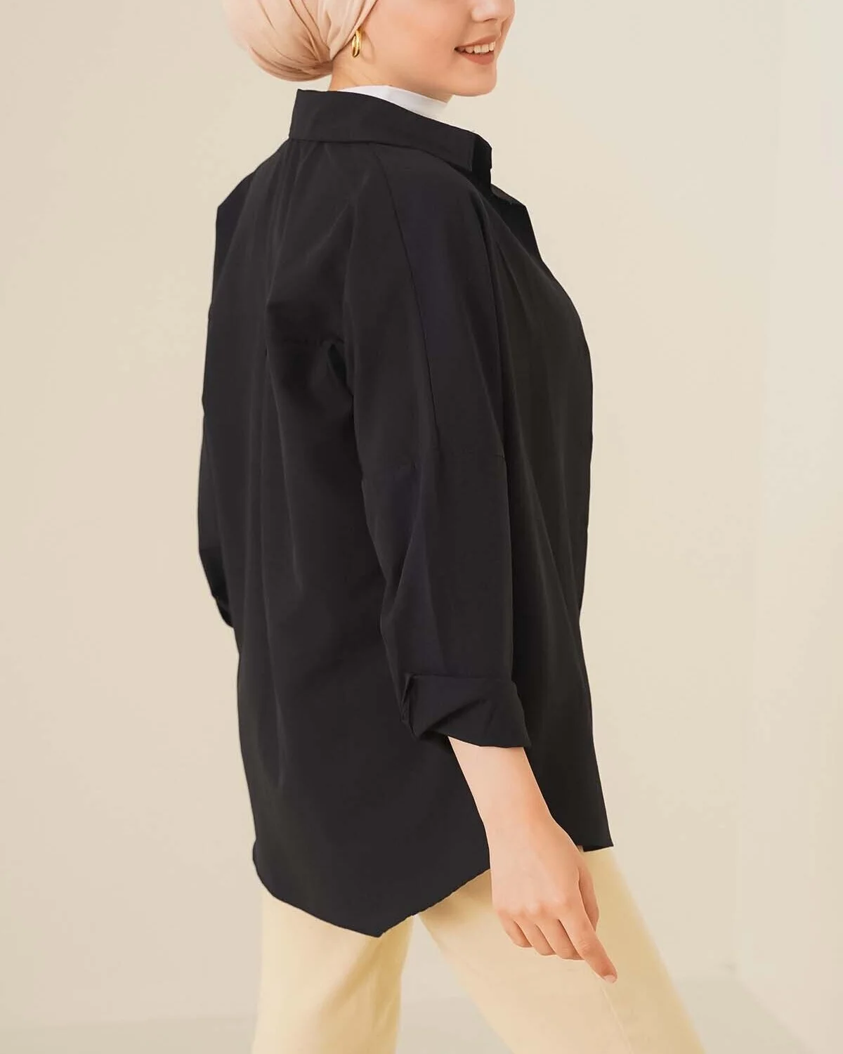 Oversize Basic Modest Tunic with Wide-Leg Trousers - Black and Beige - Wholeskop - by Peralane - photo 3