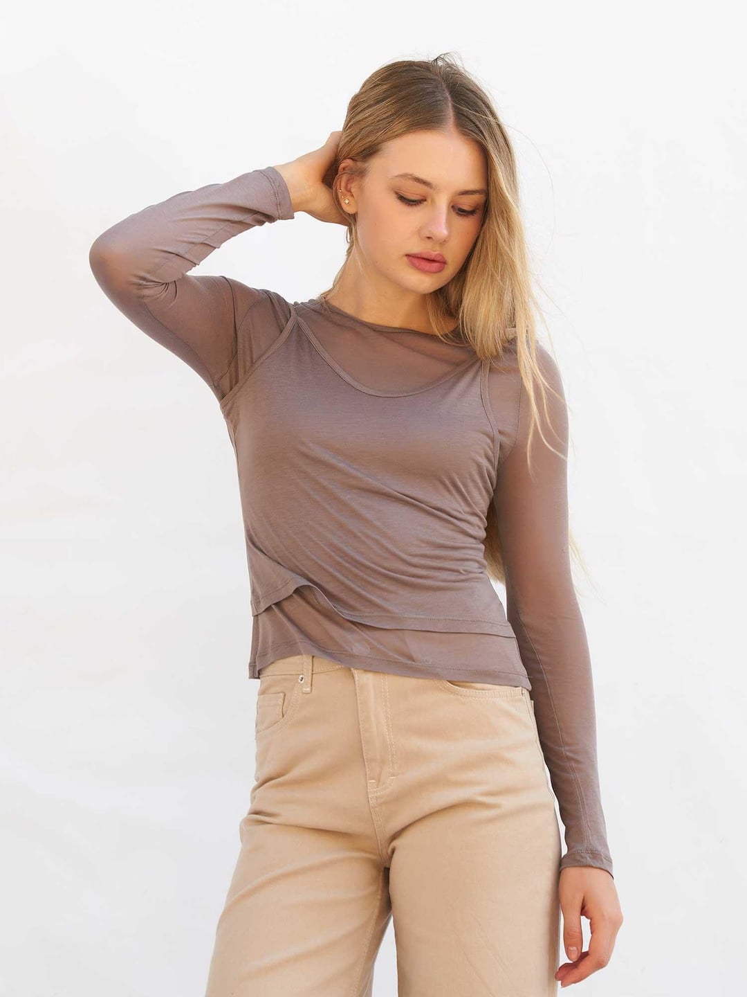Long-Sleeved Ruched Blouse with Overlay Detail - Lefon - by Peralane - photo 8