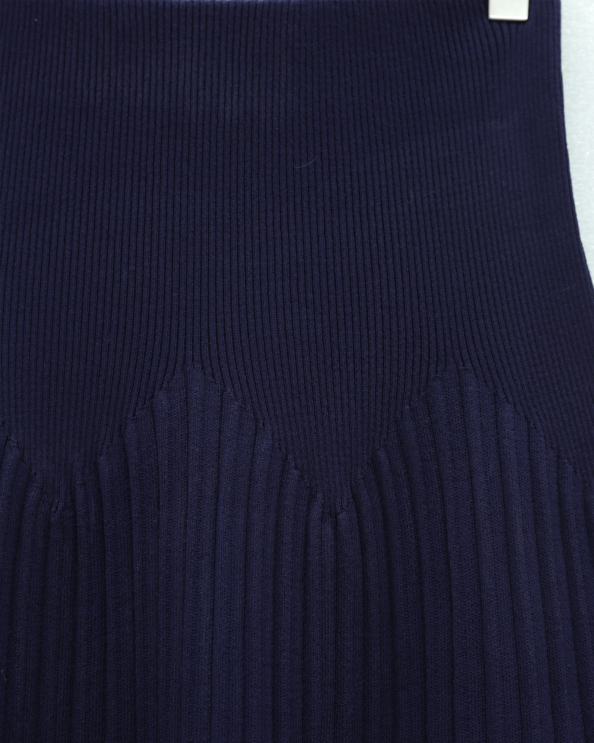 Ribbed Knit Midi Skirt with Elastic Waistband - Navy Blue - Podyumplus - by Peralane - photo 6