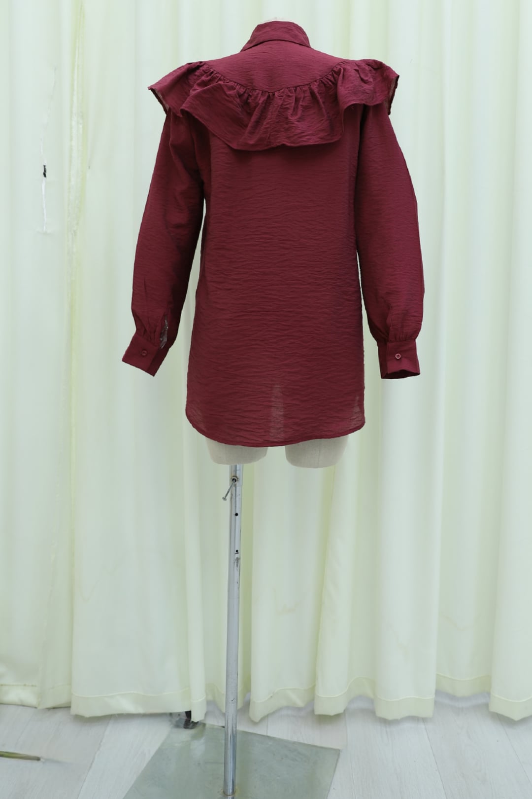 Ruffled Yoke Buttoned Rayon Tunic - Bordeaux - Podyumplus - by Peralane - photo 11